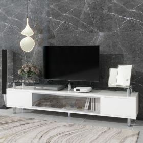 ON-TREND Sleek Design TV Stand with Silver Metal Legs for TV Up to 70", Tempered Glass TV Cabinet with Ample Storage Capacity
