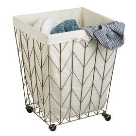 Steel Chevron Rolling Laundry Hamper with Removable Cotton Liner, Antique Gold/Natural