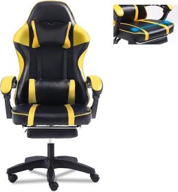 Video Game Chairs for Adults, PU Leather Gaming Chair with Footrest, 360°Swivel Adjustable Lumbar Pillow Gamer Chair (Color: Yellow)